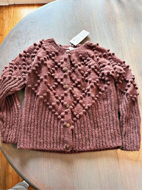 Liz Alig Jill Sweater Bobble Knit Cardigan Brown Large NWT